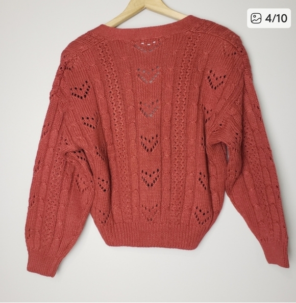 Vintage Rust Red Cable Knit Cardigan Sweater - Picture 4 of 8